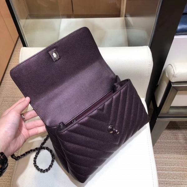 Chanel Chevron Grained Calfskin Small Flap Bag with Top Handle A92990 Purple 2018