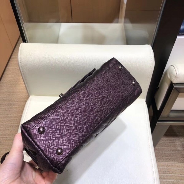 Chanel Chevron Grained Calfskin Small Flap Bag with Top Handle A92990 Purple 2018
