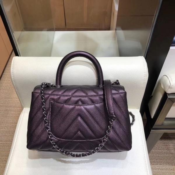 Chanel Chevron Grained Calfskin Small Flap Bag with Top Handle A92990 Purple 2018