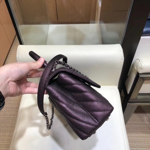 Chanel Chevron Grained Calfskin Small Flap Bag with Top Handle A92990 Purple 2018