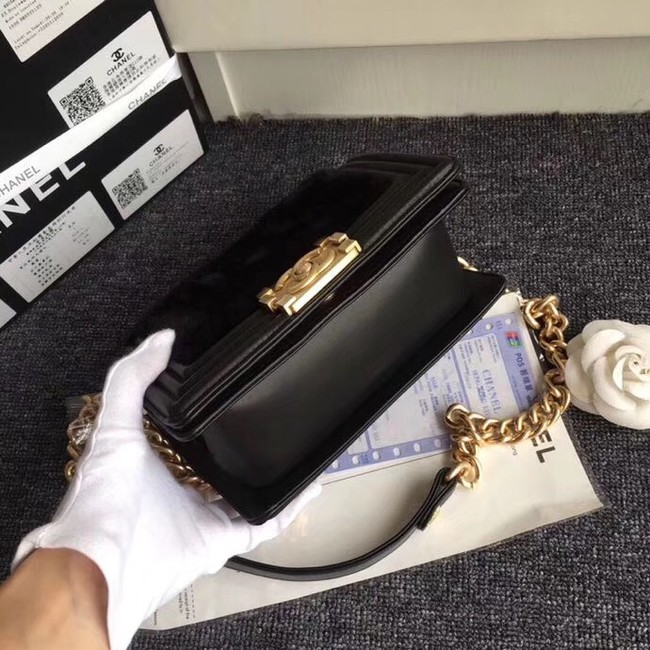 BOY CHANEL Flap Bag with Handle Orylag Calfskin & Gold-Tone Metal A94805 black 