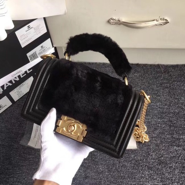 BOY CHANEL Flap Bag with Handle Orylag Calfskin & Gold-Tone Metal A94805 black 