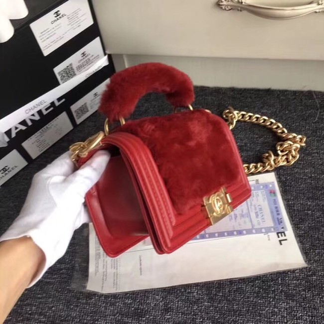 BOY CHANEL Flap Bag with Handle Orylag Calfskin & Gold-Tone Metal A94805 red 