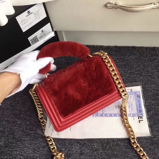 BOY CHANEL Flap Bag with Handle Orylag Calfskin & Gold-Tone Metal A94805 red 