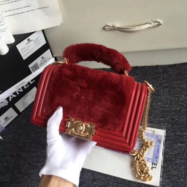 BOY CHANEL Flap Bag with Handle Orylag Calfskin & Gold-Tone Metal A94805 red 