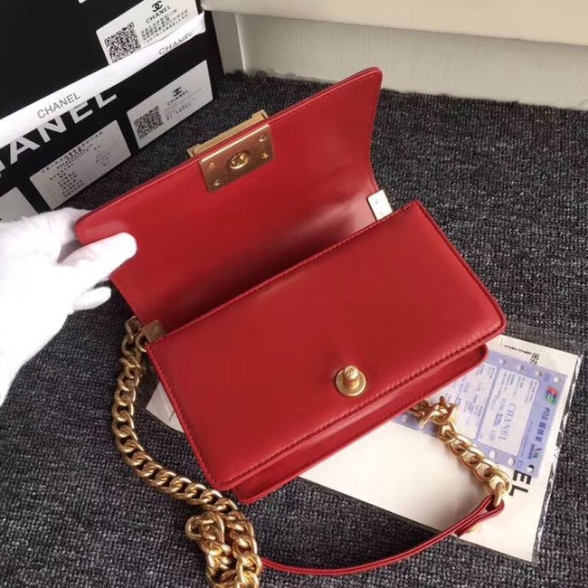 BOY CHANEL Flap Bag with Handle Orylag Calfskin & Gold-Tone Metal A94805 red 