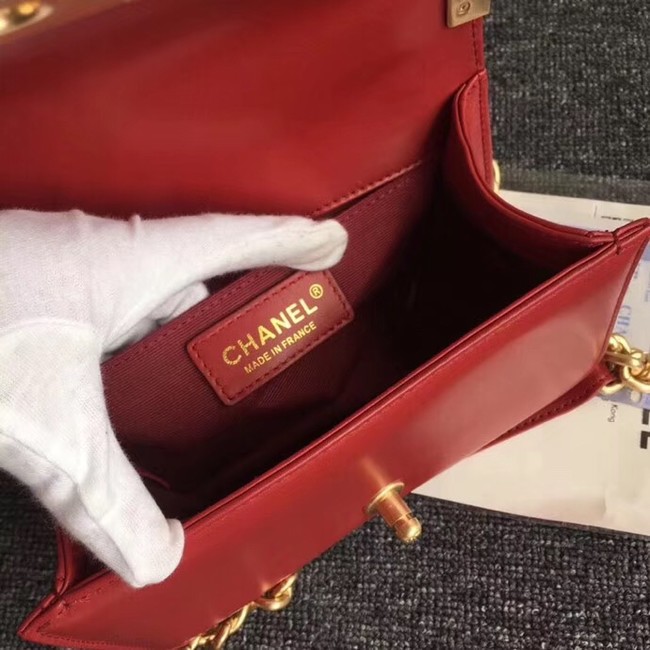BOY CHANEL Flap Bag with Handle Orylag Calfskin & Gold-Tone Metal A94805 red 