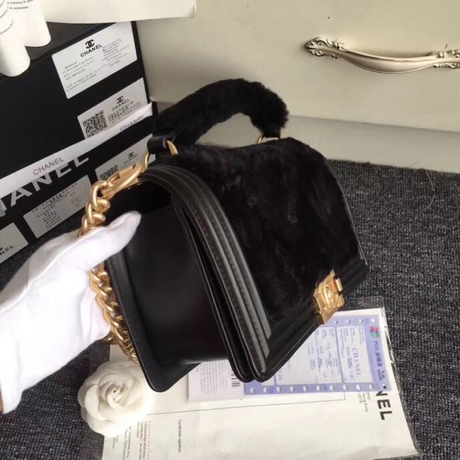 BOY CHANEL Flap Bag with Handle Orylag Calfskin & Gold-Tone Metal A94804 black 