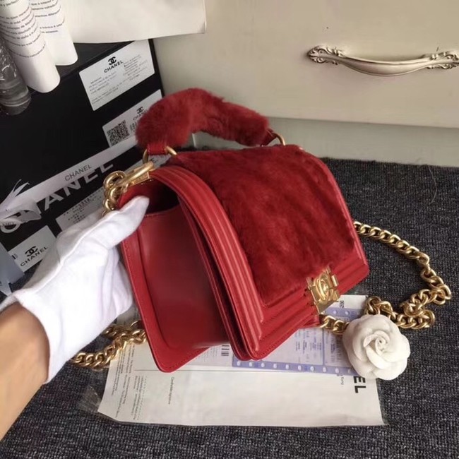 BOY CHANEL Flap Bag with Handle Orylag Calfskin & Gold-Tone Metal A94804 red 
