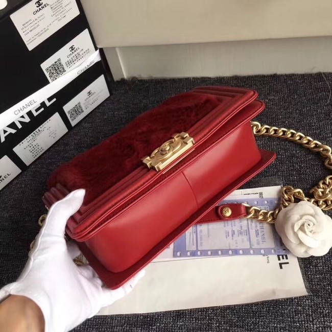 BOY CHANEL Flap Bag with Handle Orylag Calfskin & Gold-Tone Metal A94804 red 