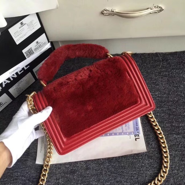 BOY CHANEL Flap Bag with Handle Orylag Calfskin & Gold-Tone Metal A94804 red 