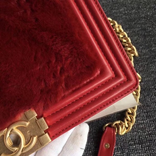 BOY CHANEL Flap Bag with Handle Orylag Calfskin & Gold-Tone Metal A94804 red 