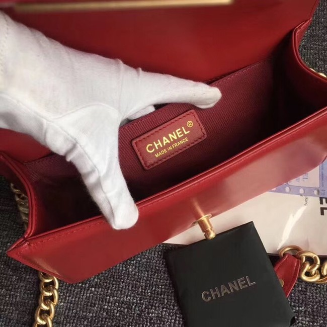 BOY CHANEL Flap Bag with Handle Orylag Calfskin & Gold-Tone Metal A94804 red 