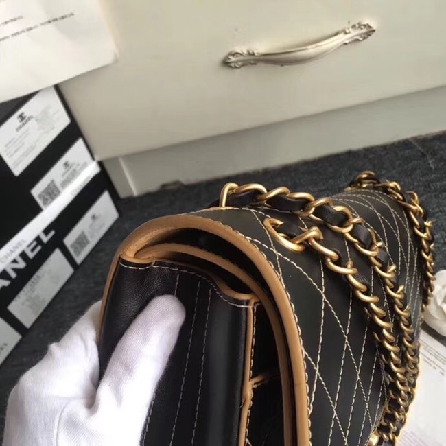 Chanel Flap Shoulder Bags Leather CF B1112 black gold chain 