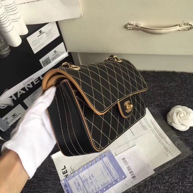 Chanel Flap Shoulder Bags Leather CF B1112 black gold chain 
