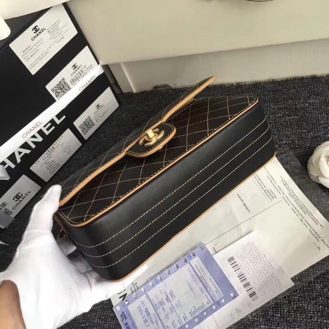 Chanel Flap Shoulder Bags Leather CF B1112 black gold chain 