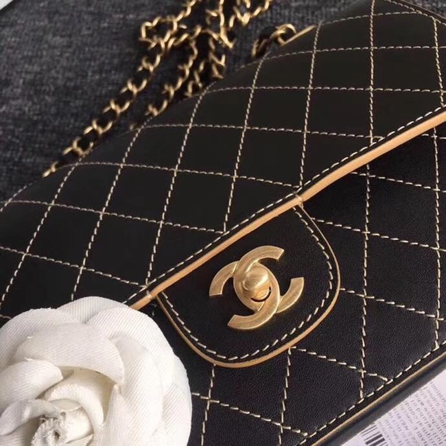 Chanel Flap Shoulder Bags Leather CF B1112 black gold chain 