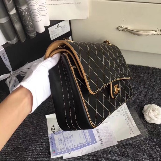 Chanel Flap Shoulder Bags Leather CF B1113 black gold chain 