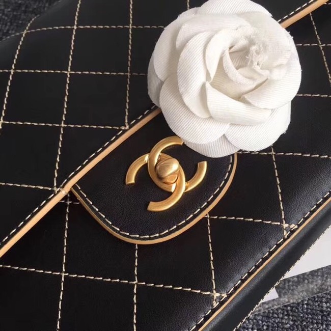 Chanel Flap Shoulder Bags Leather CF B1113 black gold chain 