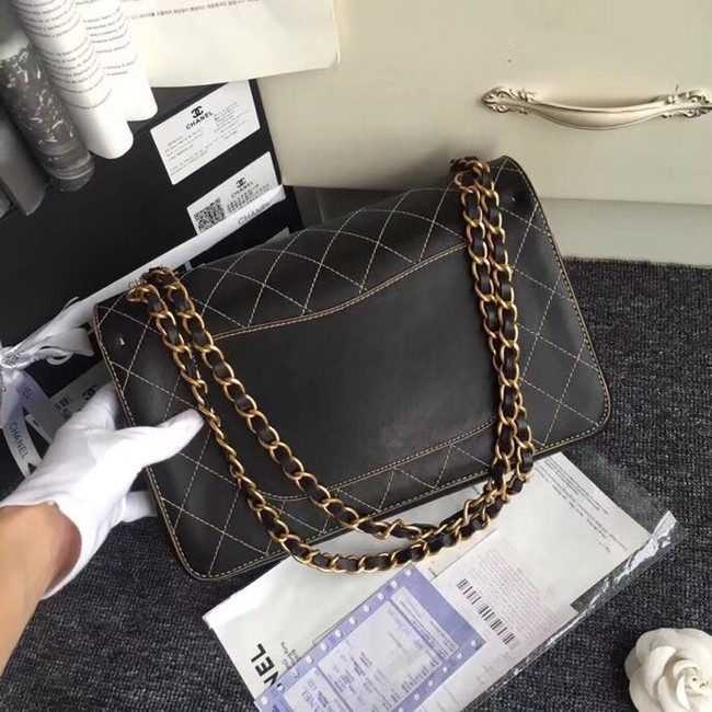 Chanel Flap Shoulder Bags Leather CF B1113 black gold chain 