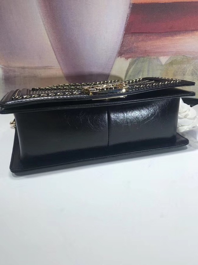 Chanel BOY CHANEL Handbag Crumpled Calfskin & Gold-Tone Metal A67086 black 