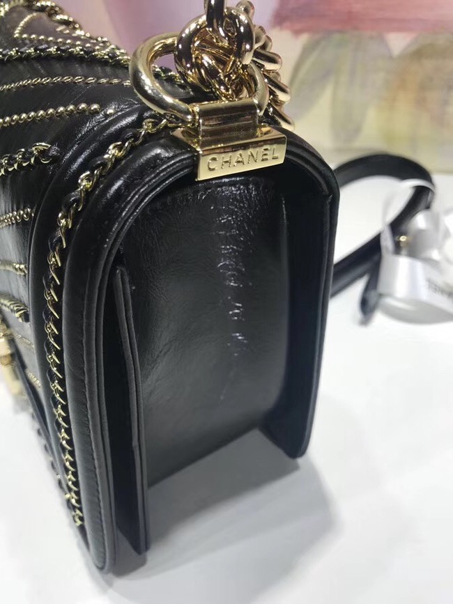 Chanel BOY CHANEL Handbag Crumpled Calfskin & Gold-Tone Metal A67086 black 