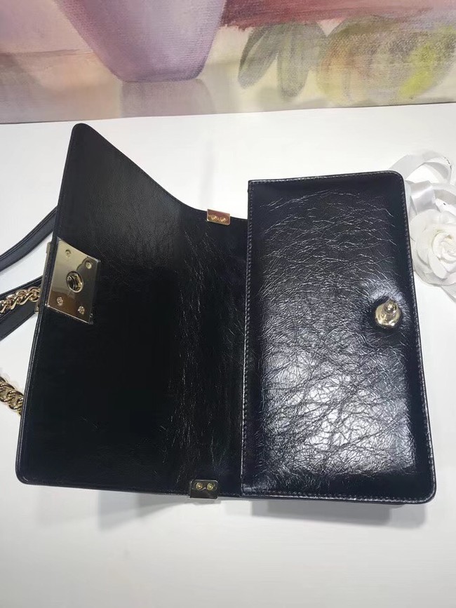 Chanel BOY CHANEL Handbag Crumpled Calfskin & Gold-Tone Metal A67086 black 