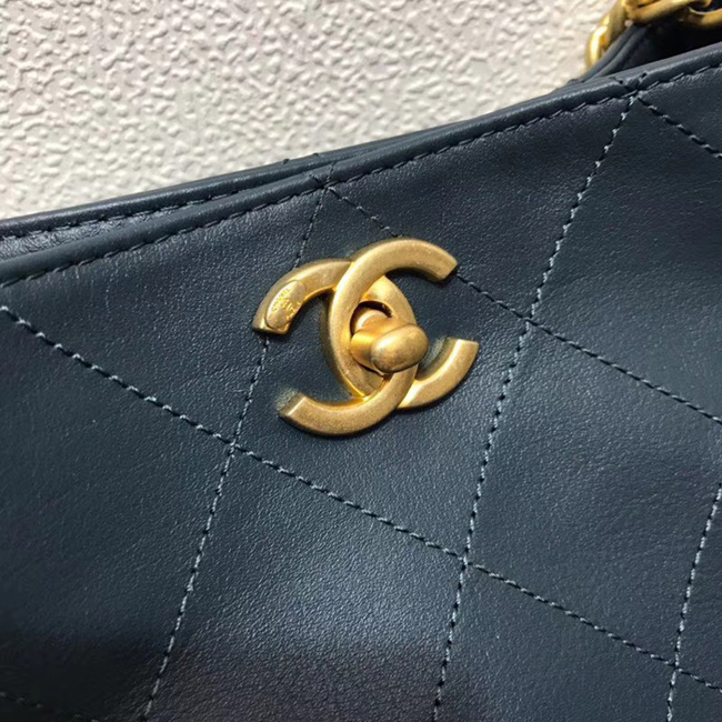 Chanel Button Up Calfskin & Grosgrain Hobo Handbag A57573 Paon 2018