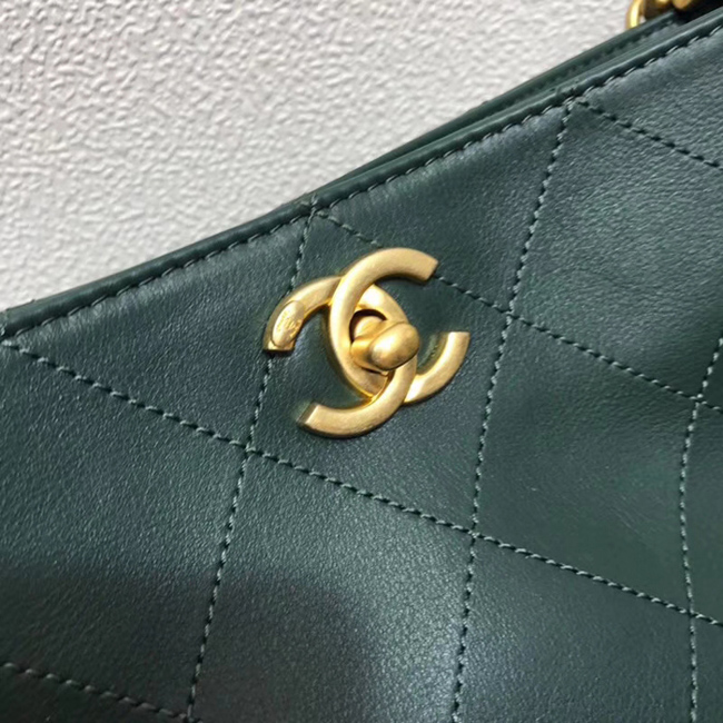 Chanel Button Up Calfskin & Grosgrain Hobo Handbag A57573 Green 2018