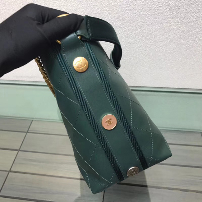 Chanel Button Up Calfskin & Grosgrain Hobo Handbag A57573 Green 2018