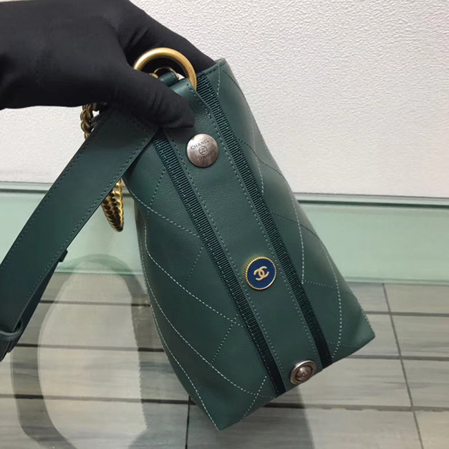 Chanel Button Up Calfskin & Grosgrain Hobo Handbag A57573 Green 2018
