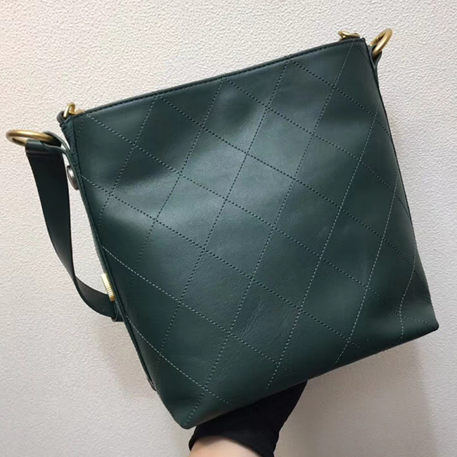 Chanel Button Up Calfskin & Grosgrain Hobo Handbag A57573 Green 2018