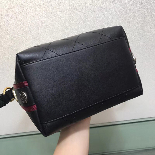 Chanel Button Up Calfskin & Grosgrain Hobo Handbag A57573 Black Red 2018