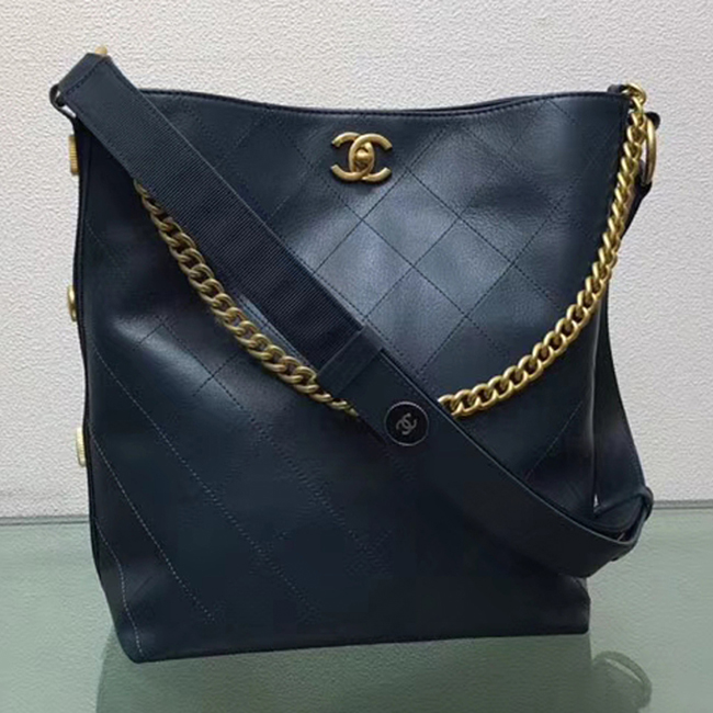 Chanel Button Up Calfskin & Grosgrain Hobo Handbag A57576 Paon 2018