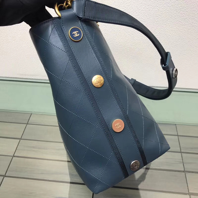 Chanel Button Up Calfskin & Grosgrain Hobo Handbag A57576 Paon 2018