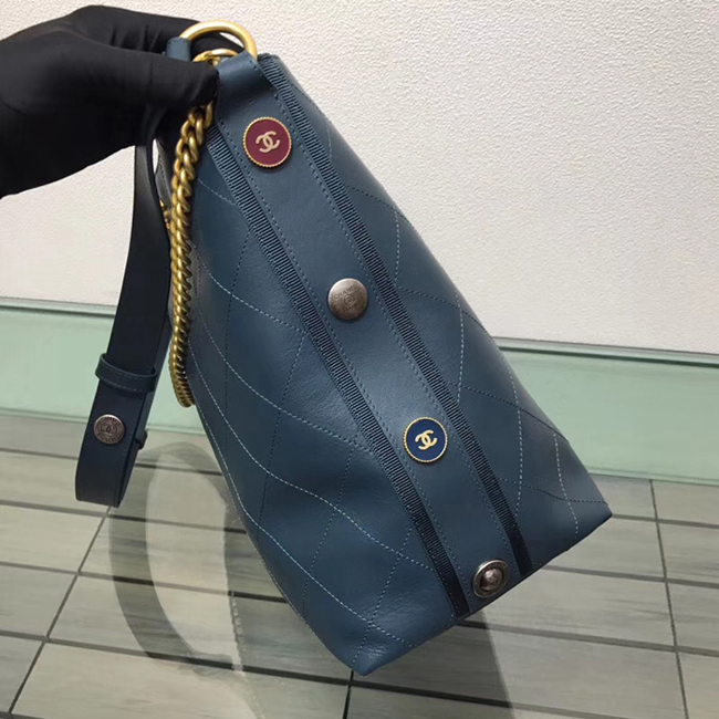Chanel Button Up Calfskin & Grosgrain Hobo Handbag A57576 Paon 2018