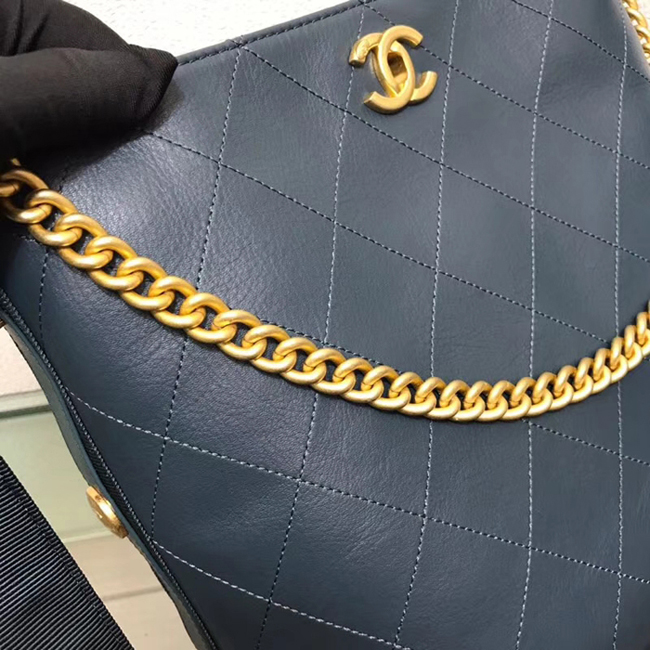 Chanel Button Up Calfskin & Grosgrain Hobo Handbag A57576 Paon 2018