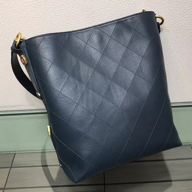 Chanel Button Up Calfskin & Grosgrain Hobo Handbag A57576 Paon 2018