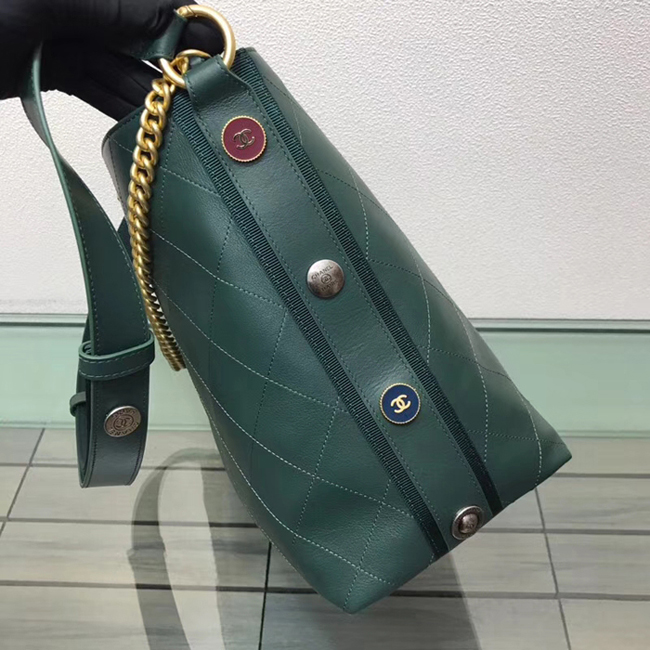 Chanel Button Up Calfskin & Grosgrain Hobo Handbag A57576 Green 2018