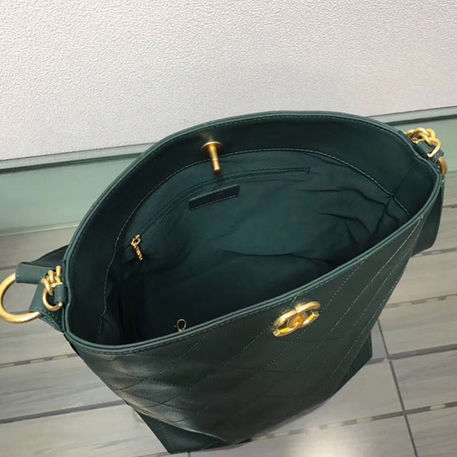 Chanel Button Up Calfskin & Grosgrain Hobo Handbag A57576 Green 2018