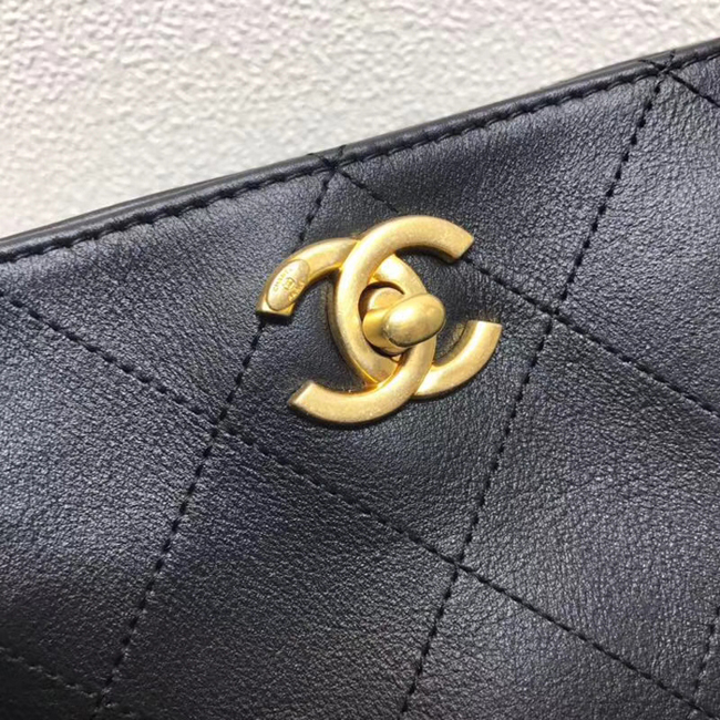 Chanel Button Up Calfskin & Grosgrain Hobo Handbag A57576 Black Red 2018
