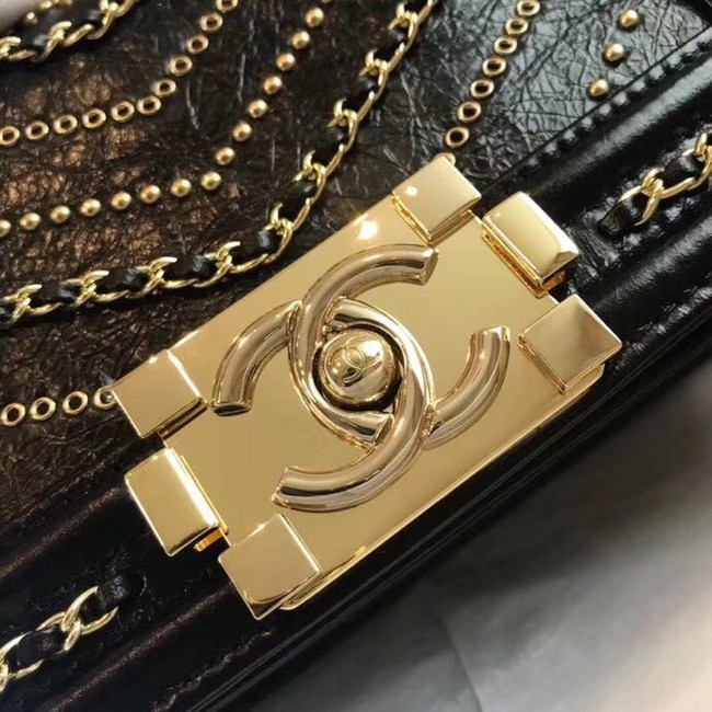 Small BOY CHANEL Handbag Crumpled Calfskin & Gold-Tone Metal A67085 black 