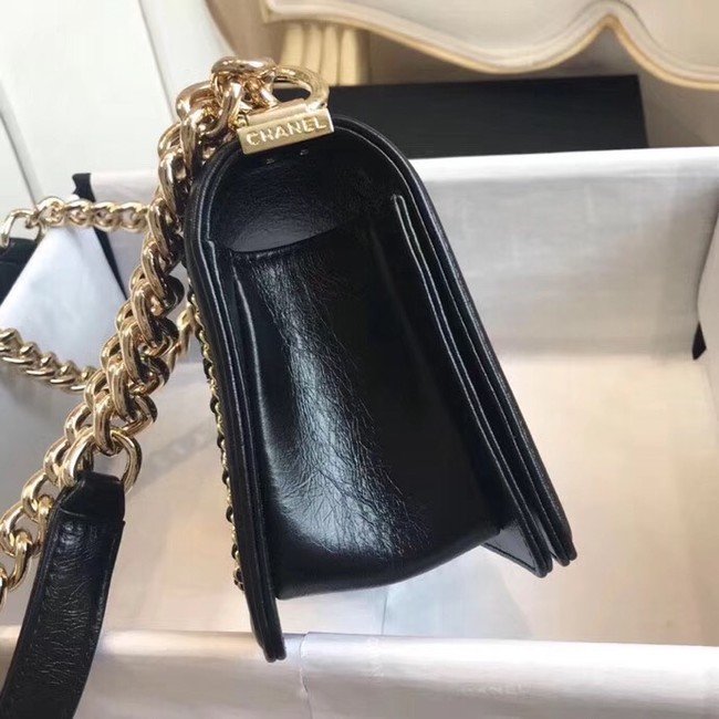 Small BOY CHANEL Handbag Crumpled Calfskin & Gold-Tone Metal A67085 black 