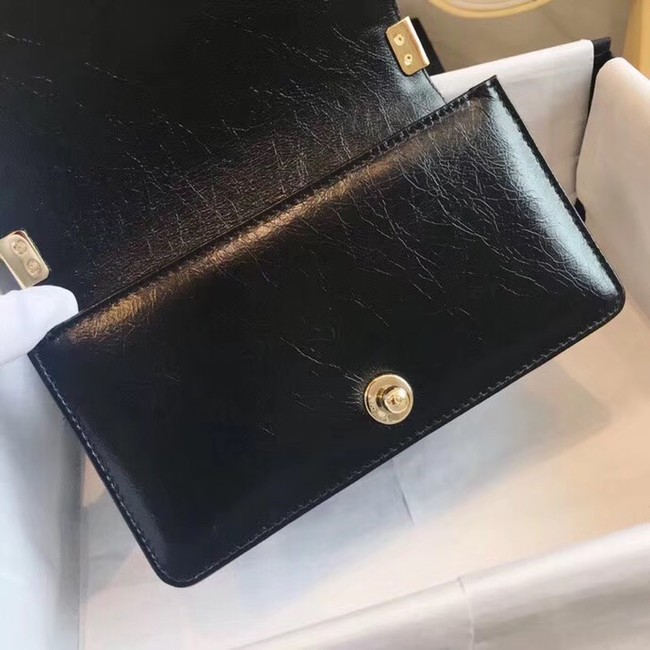Small BOY CHANEL Handbag Crumpled Calfskin & Gold-Tone Metal A67085 black 