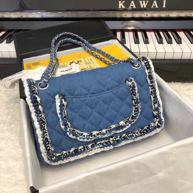 CHANEL Flap Bag Denim Braid & Silve-Tone Metal A57698 blue 