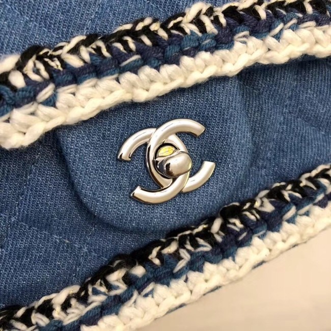 CHANEL Flap Bag Denim Braid & Silve-Tone Metal A57698 blue 