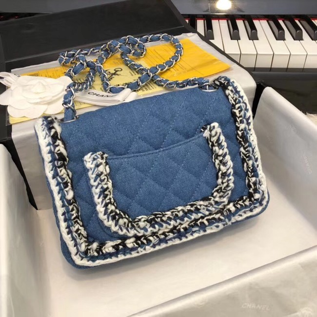 CHANEL Mini Flap Bag Denim Braid & Silver-Tone Metal A69900 blue 