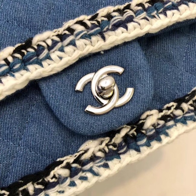 CHANEL Mini Flap Bag Denim Braid & Silver-Tone Metal A69900 blue 