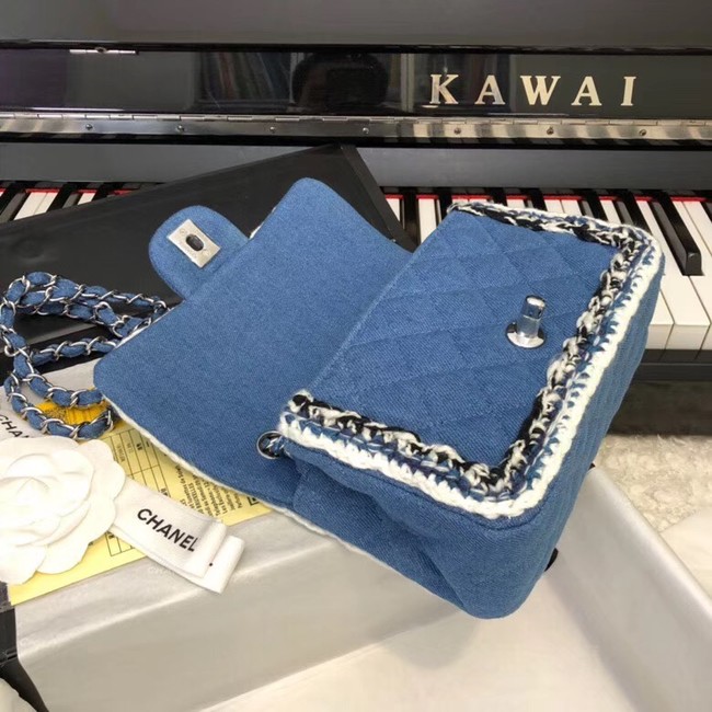 CHANEL Mini Flap Bag Denim Braid & Silver-Tone Metal A69900 blue 