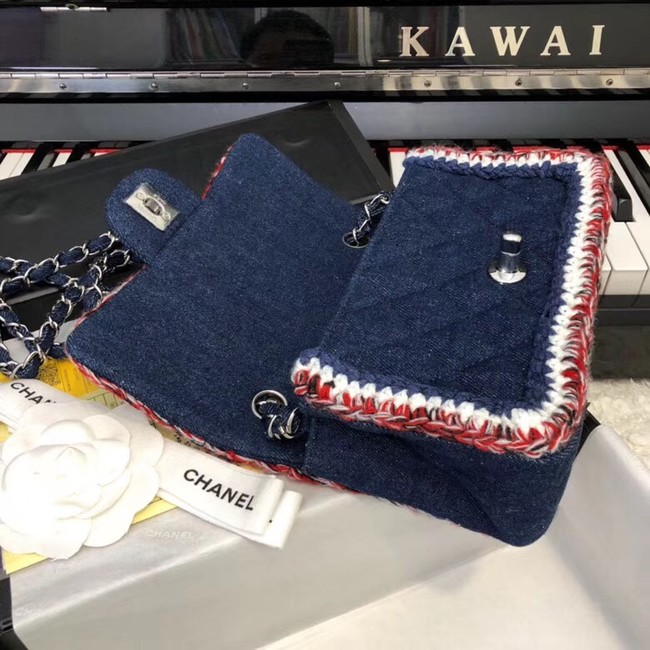 CHANEL Mini Flap Bag Denim Braid & Silver-Tone Metal A69900 dark blue